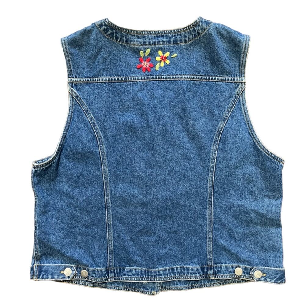 VTG SUSAN BRISTOL Floral Embroidered Denim Vest  Hippie Boho Festival  SZ L - Picture 9 of 13
